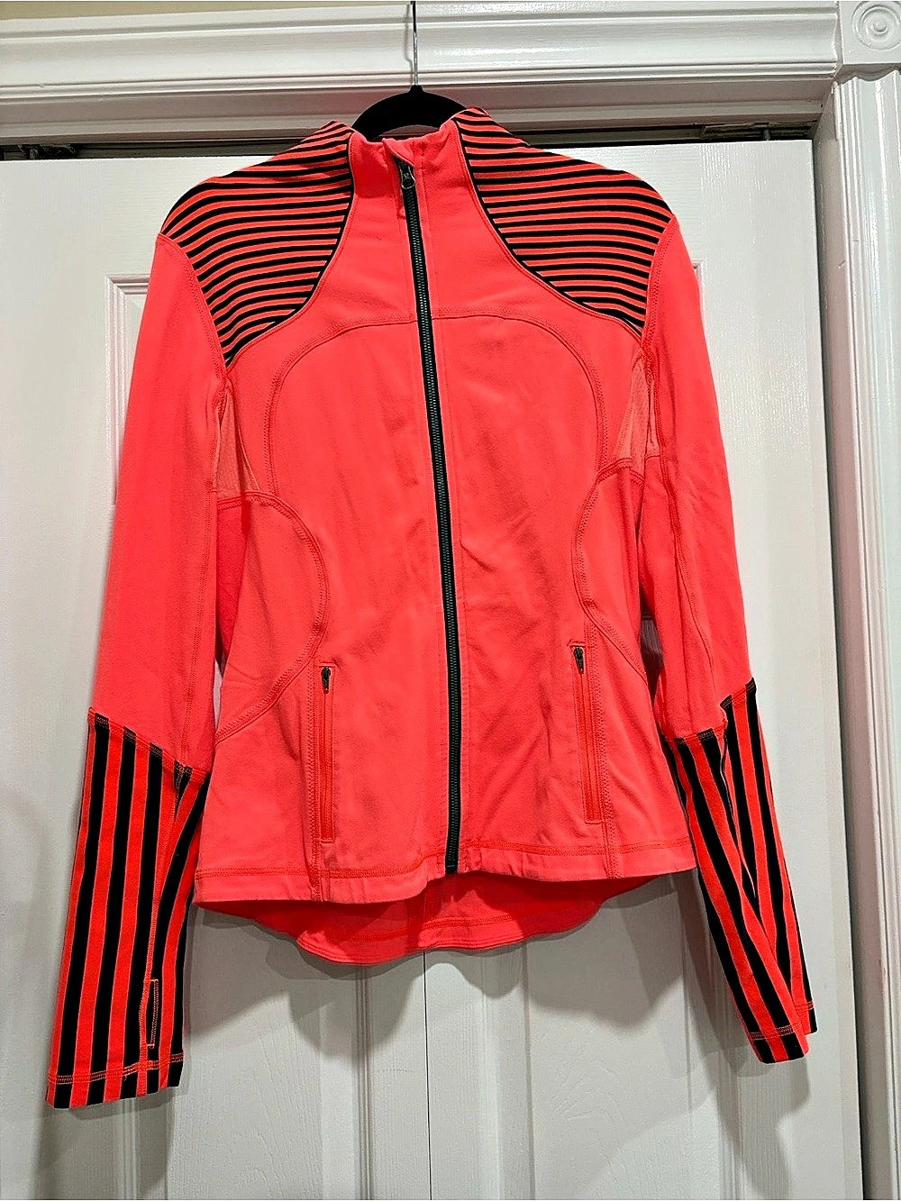 lululemon Women's Striped Athletic Jacket in orange and navy